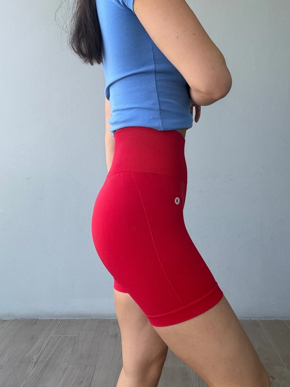 High-Waist Red Seamless Bike Shorts